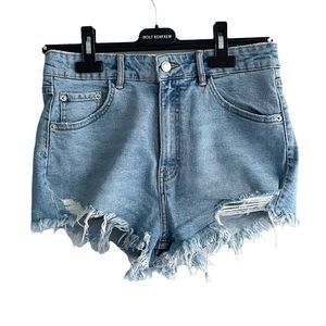 ZARA Blue High Waisted Cut Off Denim Shorts 6